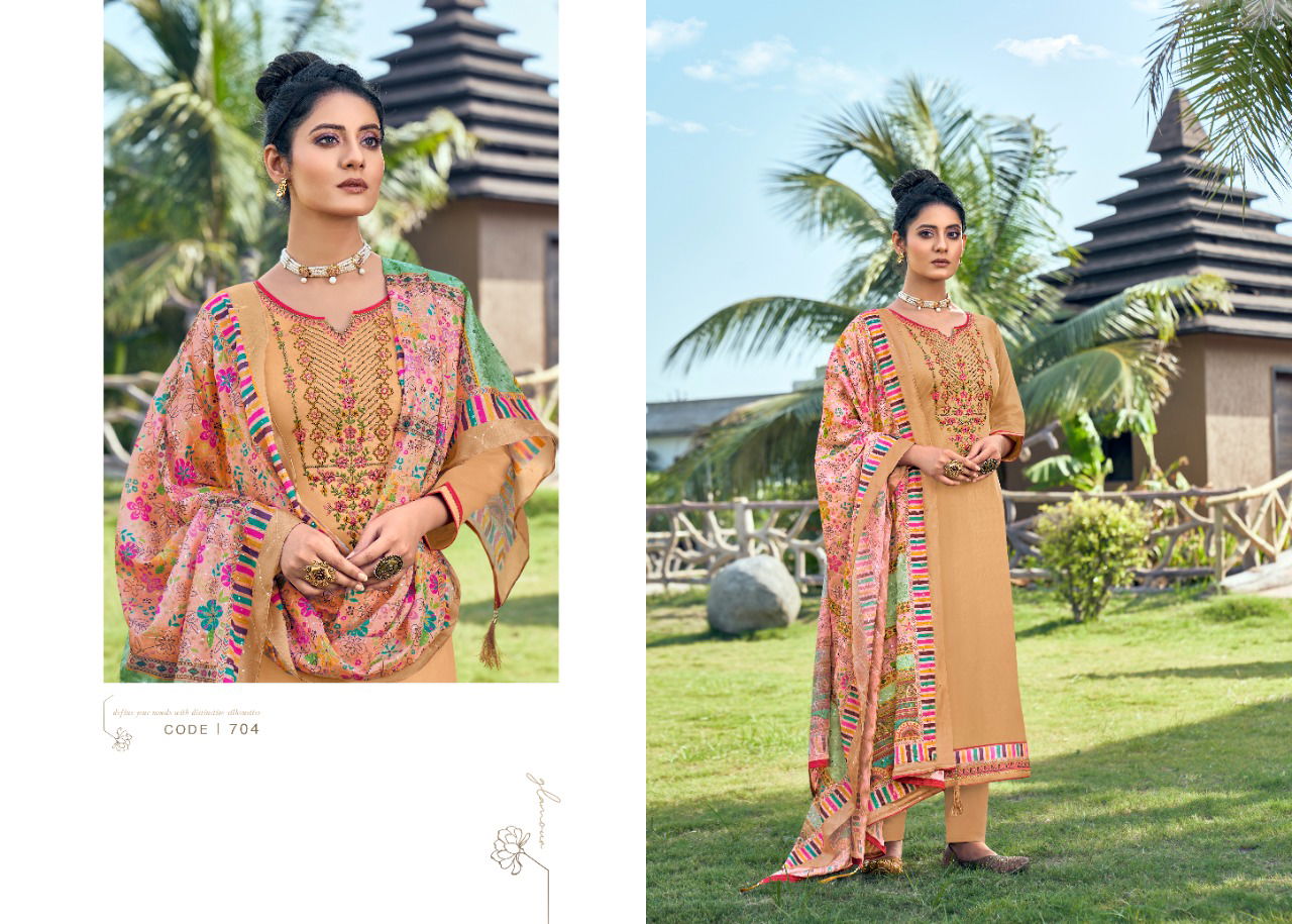 Kainath Latest Digital Jam Silk with Embroidery Work Designer Dress Material Collection.